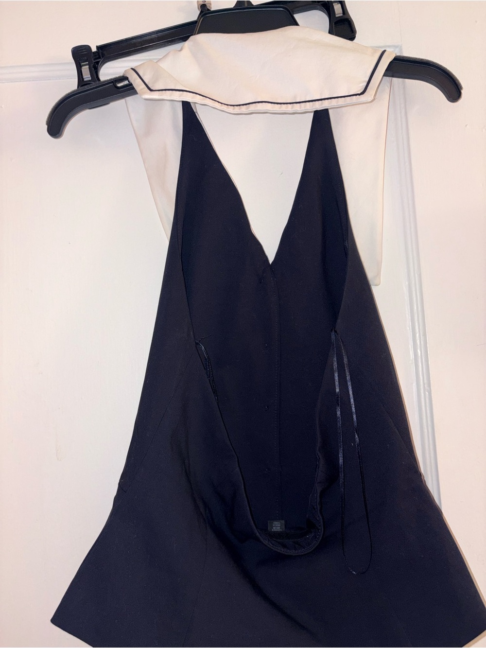 Zara Black Halter Sailor Collar Top with White Collar Trim
